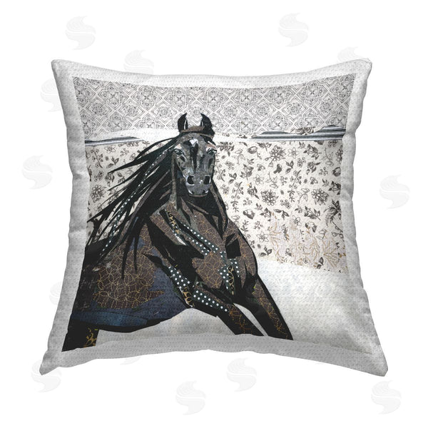 Stupell Industries Jenny McGee | Black Stallion Floral Patterned Printed Throw Pillow