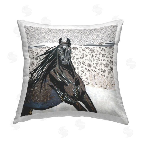 stupell industries Jenny McGee | Black Stallion Floral Patterned Printed Throw Pillow