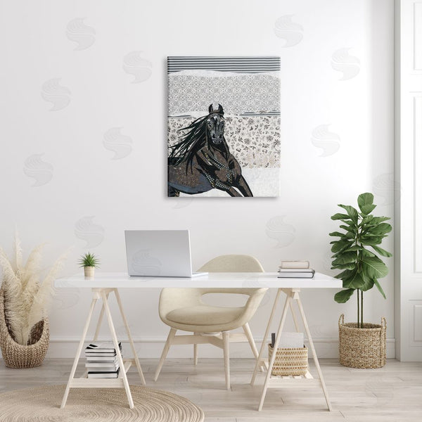 Stupell Industries Jenny McGee | Horse Galloping Over Abstract Patterns Geometric Shapes Wall Art