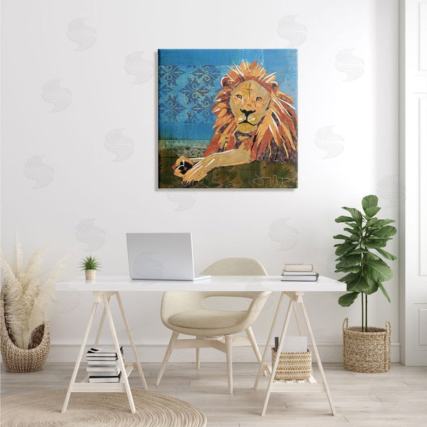 Stupell Industries Jenny McGee | Safari Lion Abstract Shape Collage Blue Orange Wall Art