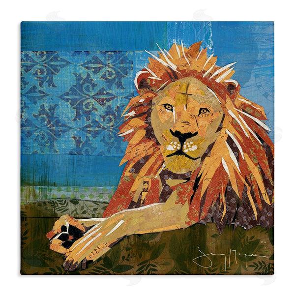 stupell industries Jenny McGee | Safari Lion Abstract Shape Collage Blue Orange Wall Art