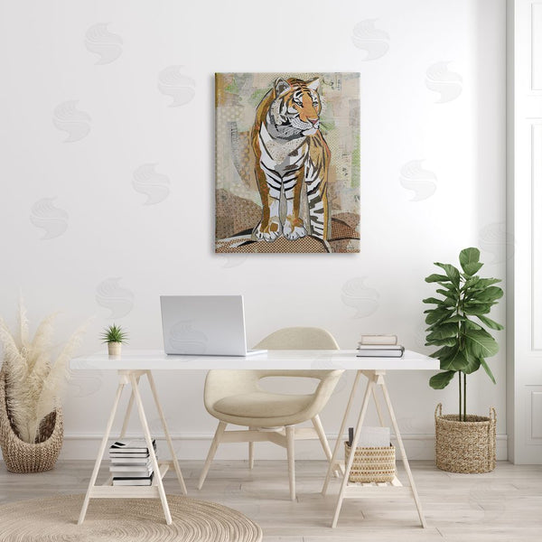 Stupell Industries Jenny McGee | Tiger Gazing Abstract Shape Collage Orange Brown Wall Art
