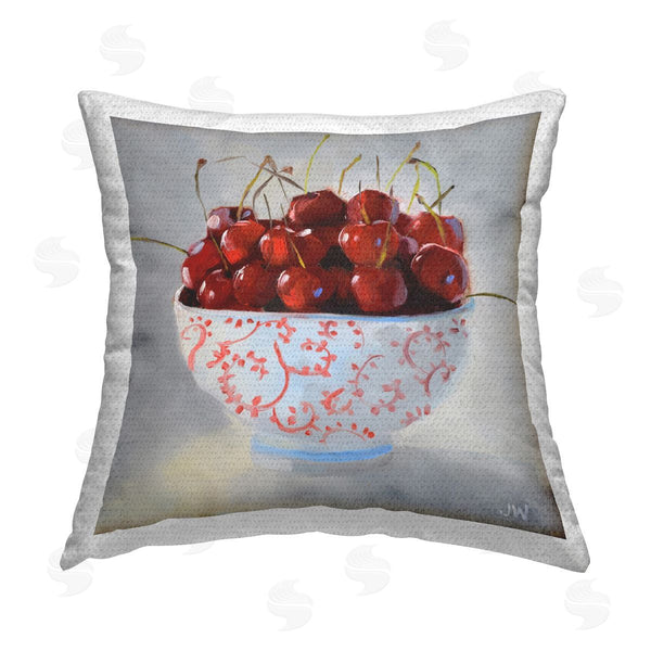 Stupell Industries Jenny Westenhofer | Cherries In Ornate Bowl Printed Throw Pillow