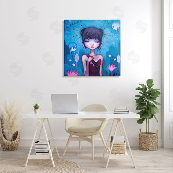 Stupell Industries Jeremiah Ketner | Girl Pink Flower Blossoms Garden Fairies Blue Scenery Wall Art