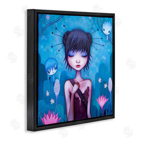 Stupell Industries Jeremiah Ketner | Girl Pink Flower Blossoms Garden Fairies Blue Scenery Wall Art