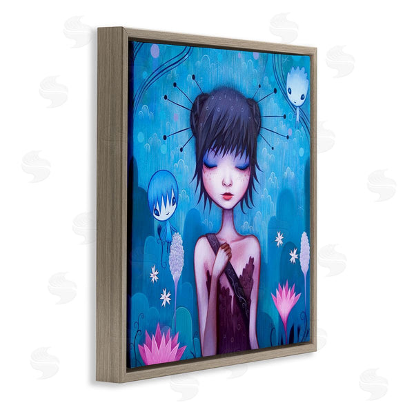 Stupell Industries Jeremiah Ketner | Girl Pink Flower Blossoms Garden Fairies Blue Scenery Wall Art