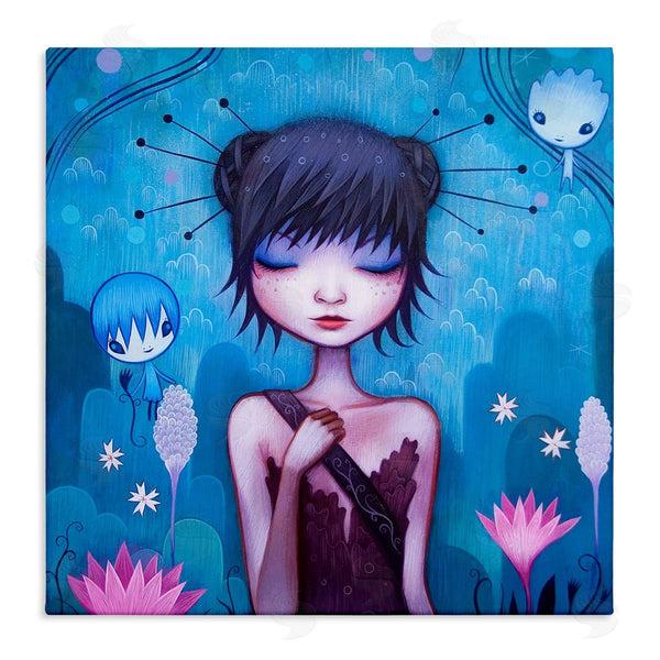 stupell industries Jeremiah Ketner | Girl Pink Flower Blossoms Garden Fairies Blue Scenery Wall Art