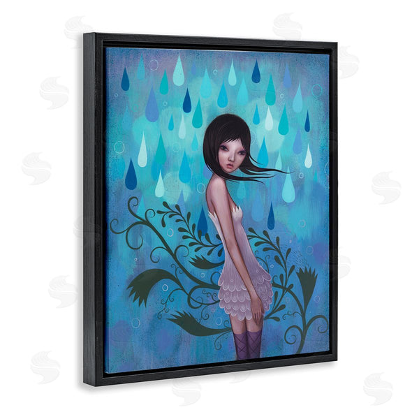 Stupell Industries Jeremiah Ketner | Woman White Dress Falling Blue Raindrops Botanical Motif Wall Art