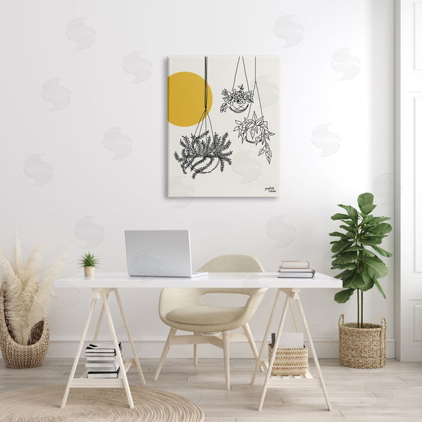 Stupell Industries Jess Baskin | Hanging Potted Plant Minimal Yellow Sun Lines Wall Art