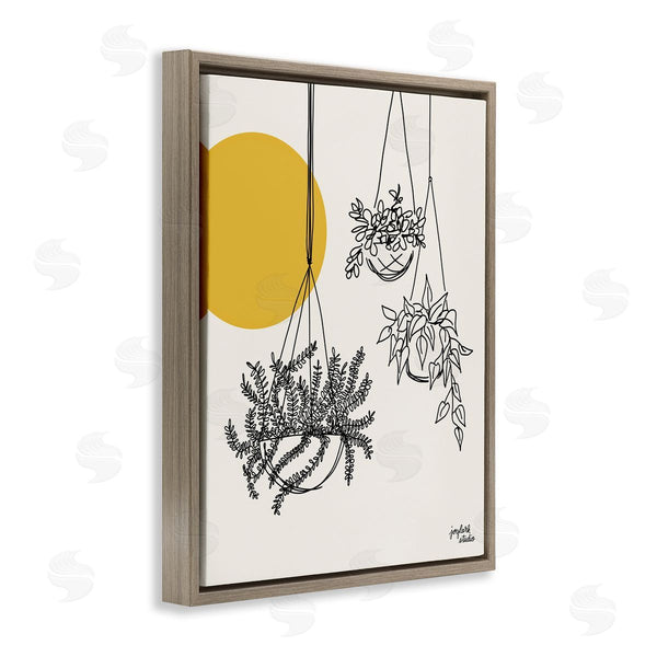 Stupell Industries Jess Baskin | Hanging Potted Plant Minimal Yellow Sun Lines Wall Art