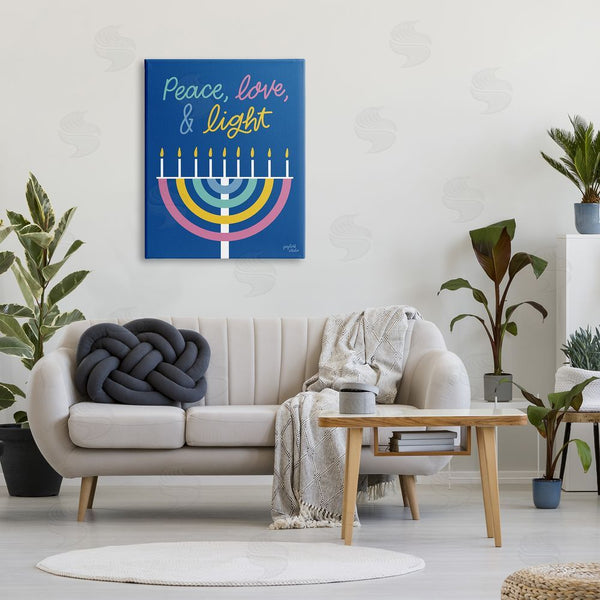 Stupell Industries Jess Baskin | Peace Love & Light Casual Holiday Hanukkah Menorah Wall Art