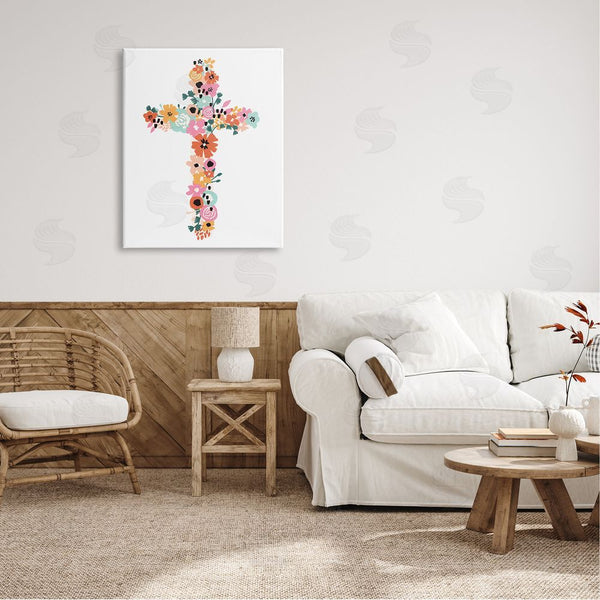 Stupell Industries Jess Bruggink | Bold Flowers Cross Symbol Floral Arrangement Design Wall Art
