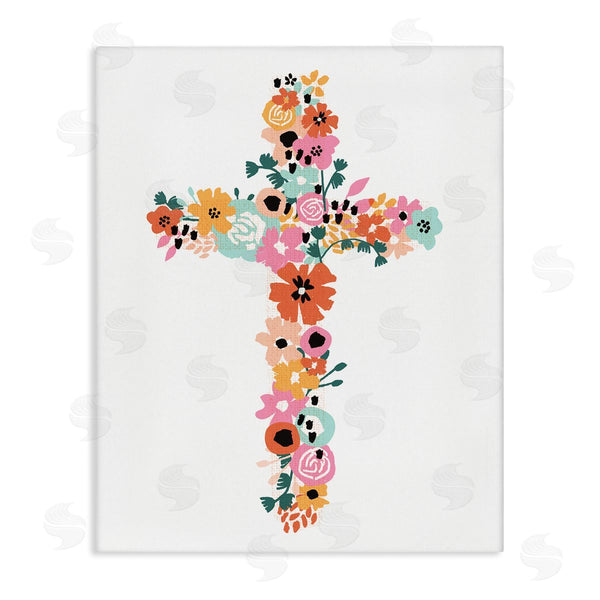 stupell industries Jess Bruggink | Bold Flowers Cross Symbol Floral Arrangement Design Wall Art