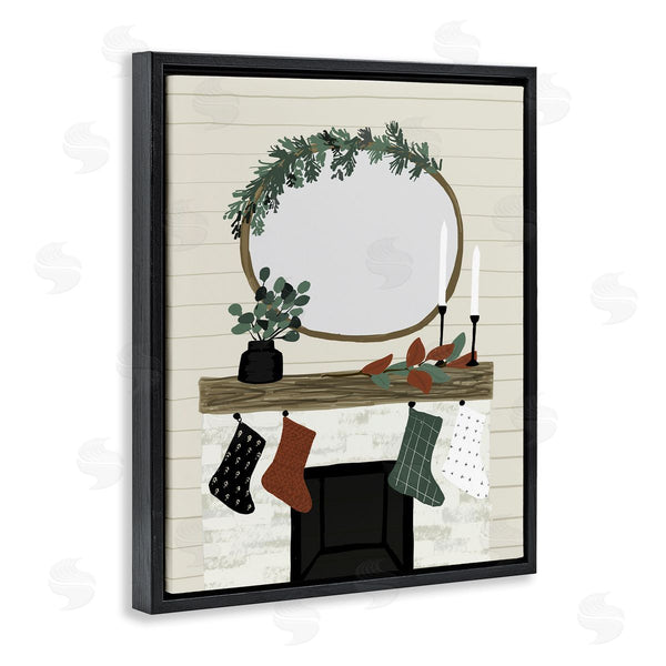 Stupell Industries Jess Bruggink | Festive Room Interior Holiday Stocking Fireplace Wall Art
