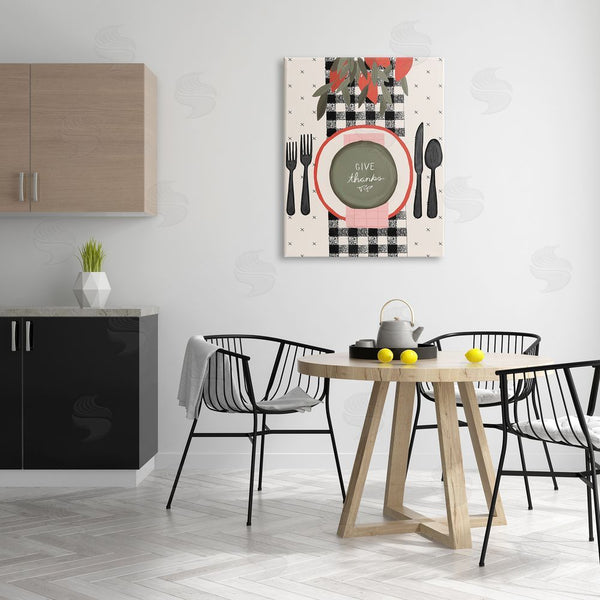 Stupell Industries Jess Bruggink | Give Thanks Sentiments Holiday Festive Table Setting Wall Art