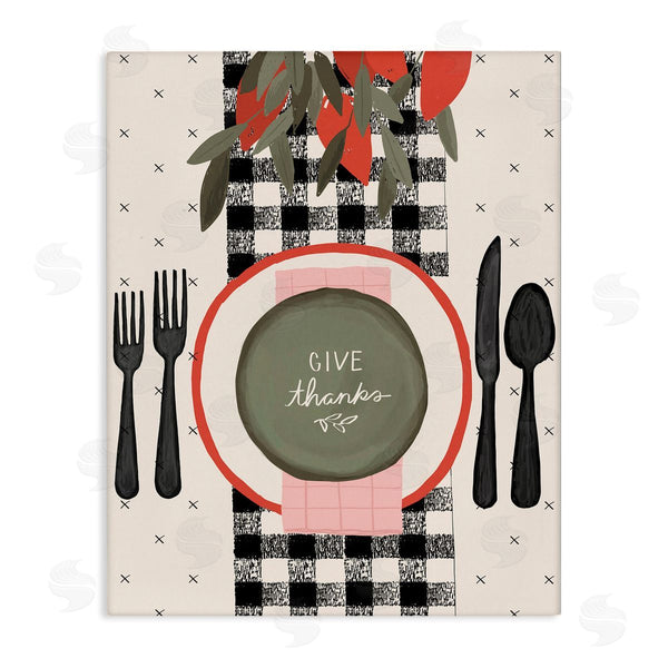 stupell industries Jess Bruggink | Give Thanks Sentiments Holiday Festive Table Setting Wall Art