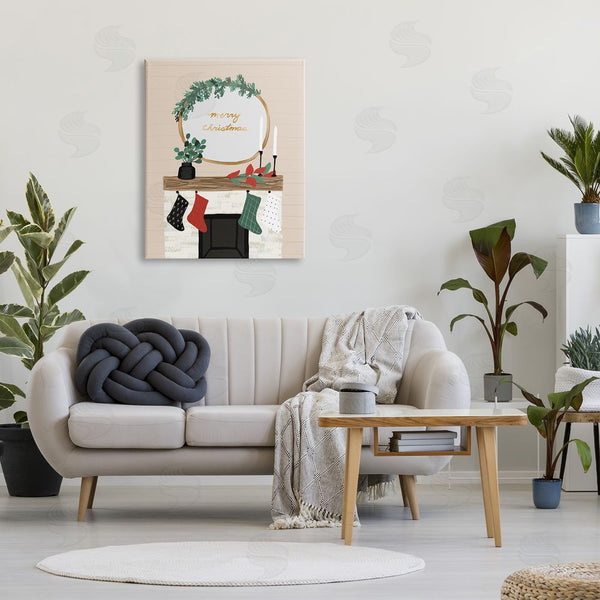 Stupell Industries Jess Bruggink | Merry Christmas Festive Holiday Fireplace Mantle Wall Art