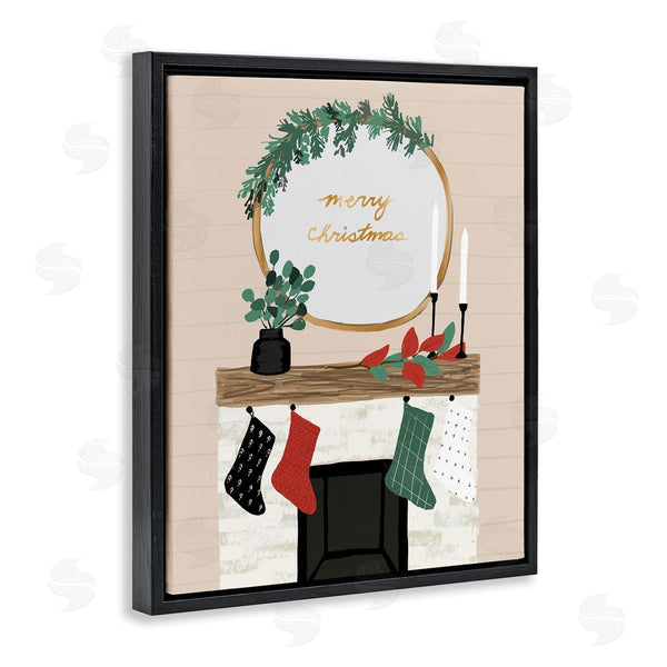 Stupell Industries Jess Bruggink | Merry Christmas Festive Holiday Fireplace Mantle Wall Art
