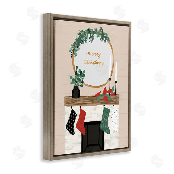Stupell Industries Jess Bruggink | Merry Christmas Festive Holiday Fireplace Mantle Wall Art