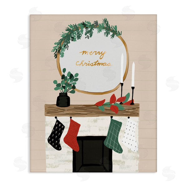 stupell industries Jess Bruggink | Merry Christmas Festive Holiday Fireplace Mantle Wall Art