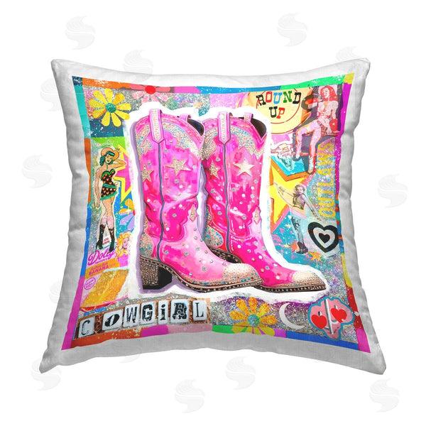 stupell industries Jess Stempel | Groovy Vintage Cowgirl Collage Printed Throw Pillow