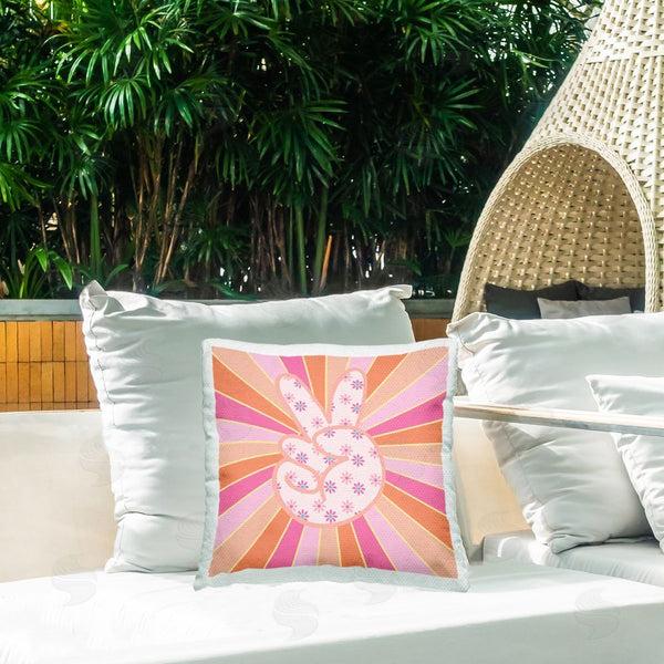 Stupell Industries Jesse Keith | Beaming Peace Sign Hand Printed Throw Pillow