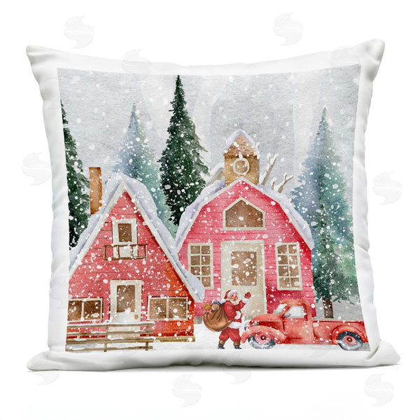 Stupell Industries Jesse Keith | Red Barn Santa Delivery Printed Throw Pillow