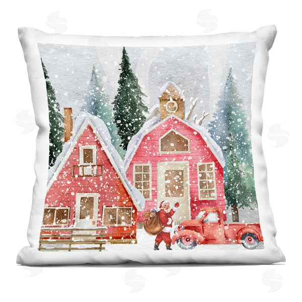 stupell industries Jesse Keith | Red Barn Santa Delivery Printed Throw Pillow
