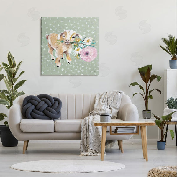 Stupell Industries Jessica Mingo | Attentive Buckling Goat Offering Flowers Studded Backdrop Wall Art