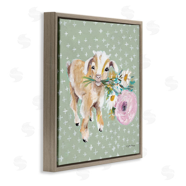 Stupell Industries Jessica Mingo | Attentive Buckling Goat Offering Flowers Studded Backdrop Wall Art