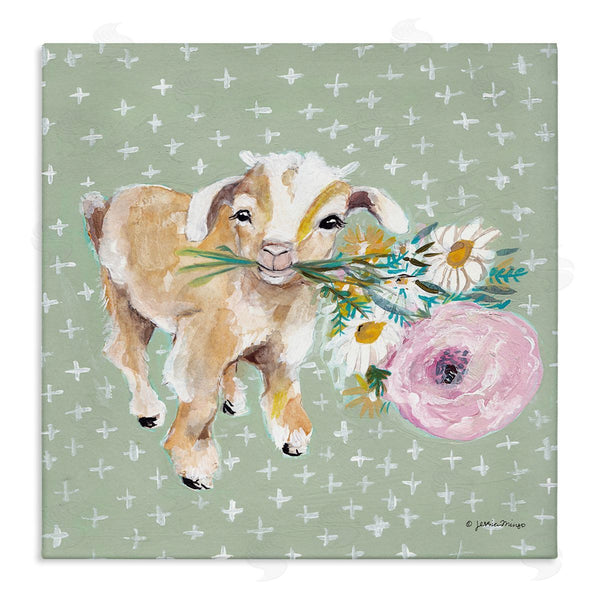 stupell industries Jessica Mingo | Attentive Buckling Goat Offering Flowers Studded Backdrop Wall Art