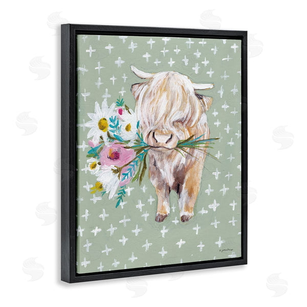 Stupell Industries Jessica Mingo | Welcoming Stott Ox Holding Flowers Studded Pattern Wall Art
