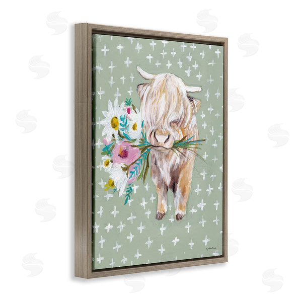 Stupell Industries Jessica Mingo | Welcoming Stott Ox Holding Flowers Studded Pattern Wall Art