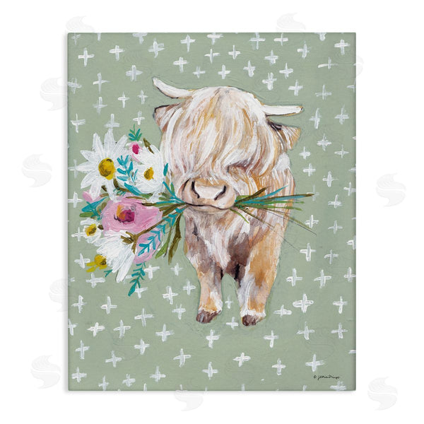 stupell industries Jessica Mingo | Welcoming Stott Ox Holding Flowers Studded Pattern Wall Art