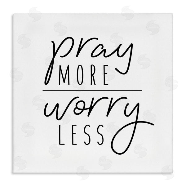 stupell industries Jessica Mundo | Pray More Worry Less Sentiment Minimal Black White Wall Art