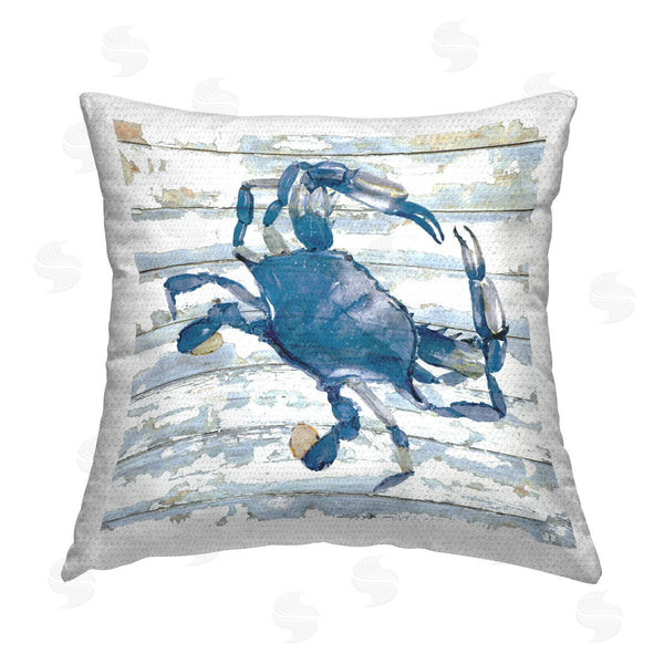 Stupell Industries Jessie Perry | Blue Crab On Distressed Printed Throw Pillow