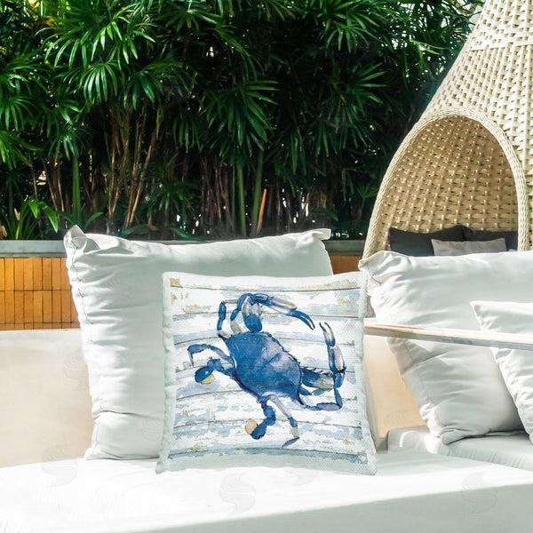 Stupell Industries Jessie Perry | Blue Crab On Distressed Printed Throw Pillow
