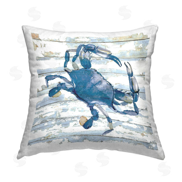 stupell industries Jessie Perry | Blue Crab on Distressed Printed Throw Pillow