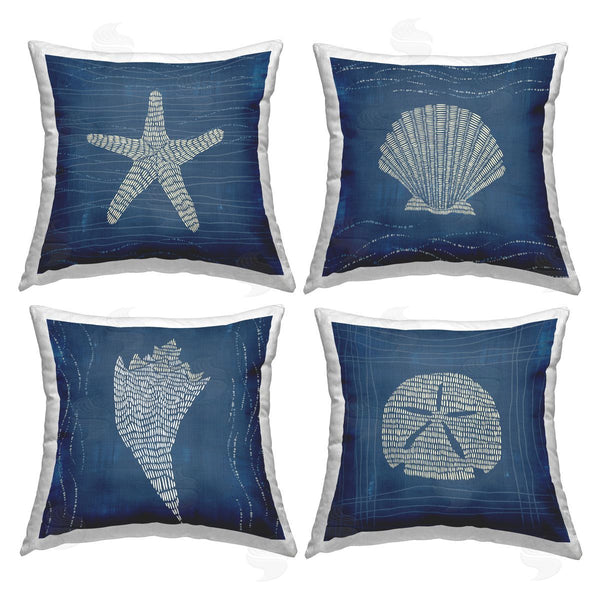stupell industries Jetty Home LLC | Blue Wave Pattern Shells Printed Throw Pillow Set