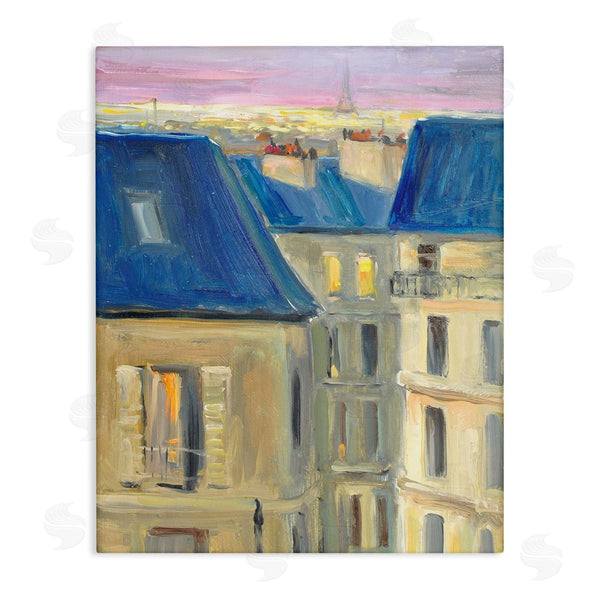 stupell industries JG Studios | Cozy Urban City Neighborhood Pink Sunset Sky Wall Art