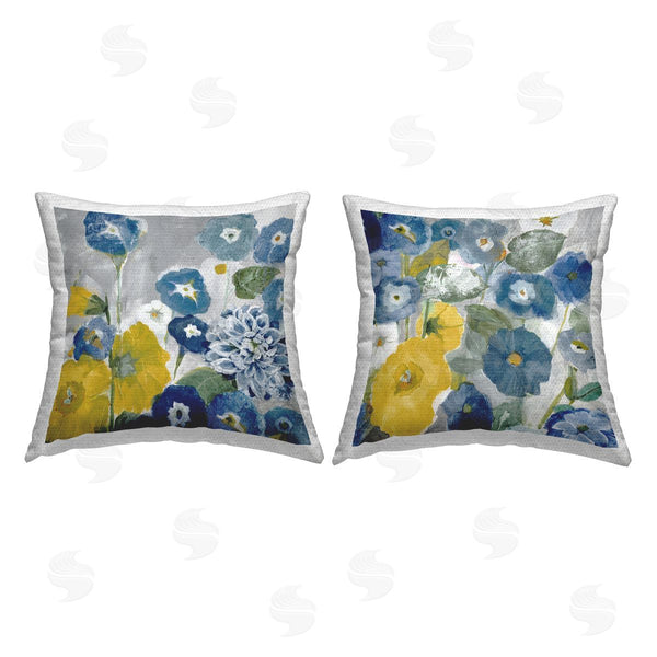 Stupell Industries Jill Martin | Blue Yellow Morning Glory Flowers Printed Throw Pillow Set