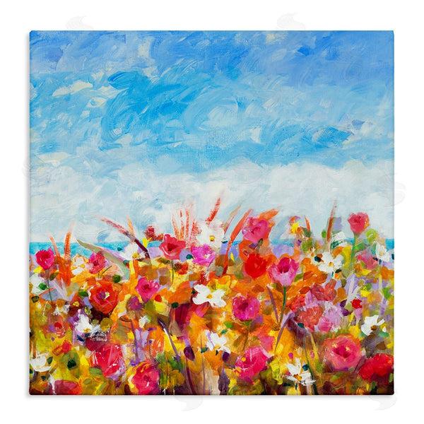 stupell industries Jill Martin | Bold Summer Blooming Flower Field Under Cloudy Sky Wall Art