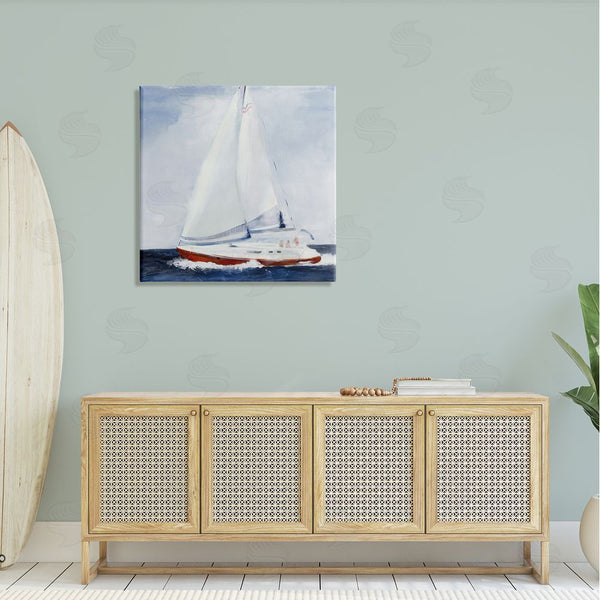 Stupell Industries Jill Martin | Sail Boat Against Cloudy Sky Ocean Foam Splashing Wall Art