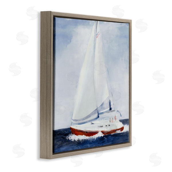 Stupell Industries Jill Martin | Sail Boat Against Cloudy Sky Ocean Foam Splashing Wall Art