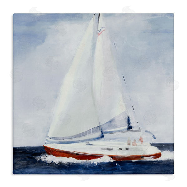 stupell industries Jill Martin | Sail Boat Against Cloudy Sky Ocean Foam Splashing Wall Art