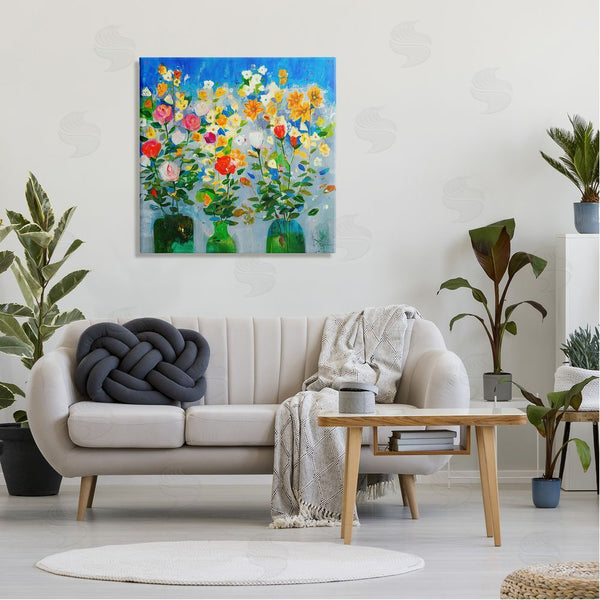 Stupell Industries Jill Martin | Vivid Flower Arrangement Bold Green Blue Ikebana Design Wall Art