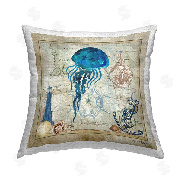 Stupell Industries Jill Meyer | Jellyfish & Maritime Map Printed Throw Pillow