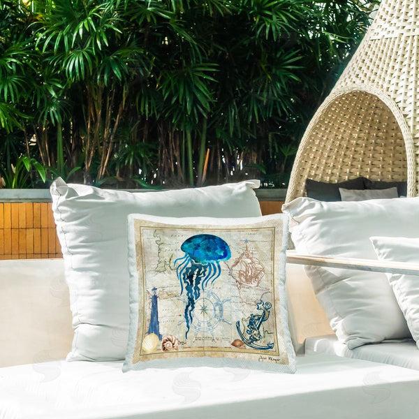 Stupell Industries Jill Meyer | Jellyfish & Maritime Map Printed Throw Pillow