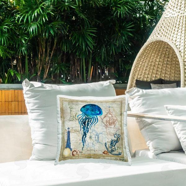 Stupell Industries Jill Meyer | Jellyfish & Nautical Map Printed Throw Pillow