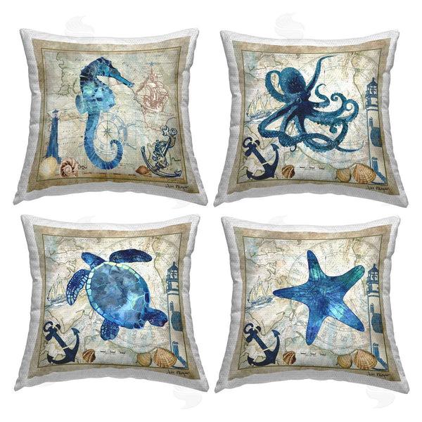 Stupell Industries Jill Meyer | Nautical Creatures On Map Printed Throw Pillow Set